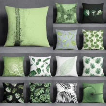 Housse de coussin nature vert fraicheur feuillage sur fond de couleur Housse de coussin nature vert fraicheur feuillage sur fond de couleur 1