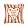 Housse de coussin Love à rayures rouges cœur romantique et texte vintage 1