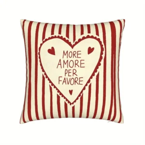 Housse de coussin Love à rayures rouges cœur romantique et texte vintage Housse de coussin Love à rayures rouges cœur romantique et texte vintage 1