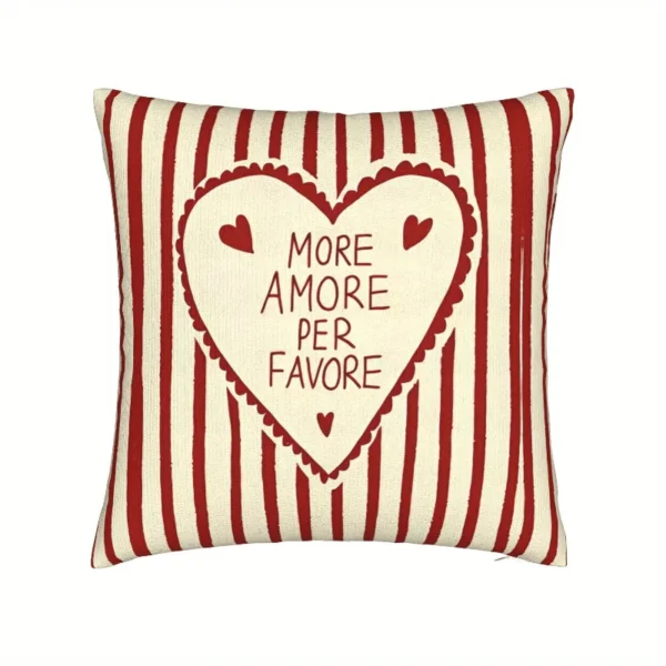 Housse de coussin Love à rayures rouges cœur romantique et texte vintage Housse de coussin Love à rayures rouges cœur romantique et texte vintage 1