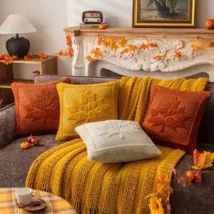 Housse de coussin Halloween motif citrouille en peluche orange double face 3