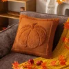 Housse de coussin Halloween motif citrouille en peluche orange double face 8