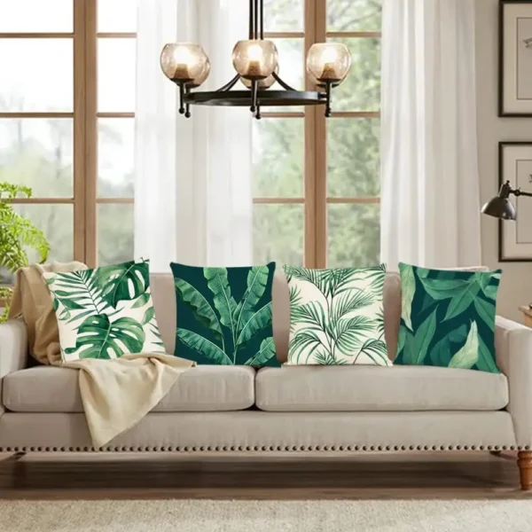 Housse de coussin Nature motif feuilles tropicales vertes 4