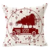 Housse de coussin Noël rouge motif château étoiles flocons 6