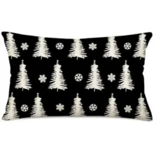 Housse de coussin Noël en lin imprimé double face sapin et texte de Noël