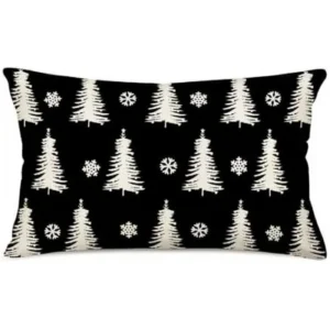 Housse de coussin Noël en lin imprimé double face sapin et texte de Noël