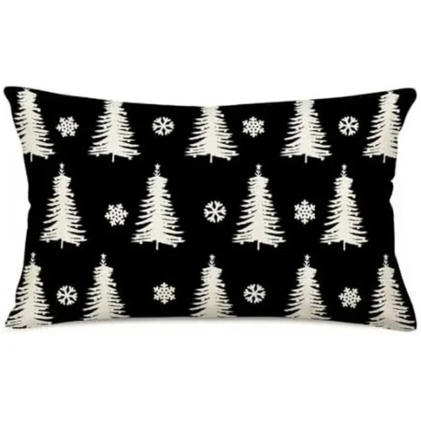 Housse de coussin Noël en lin imprimé double face sapin et texte de Noël