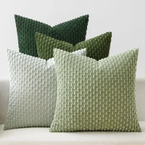 Housse de coussin Velours côtelé rayé vert décoration Boho 1