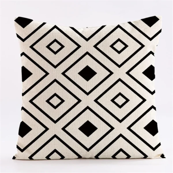Housse de coussin Ethnique en velours motif géométrique noir et blanc 5