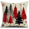 Housse de coussin Noël rouge et noir avec sapins flocons et camion vintage 5