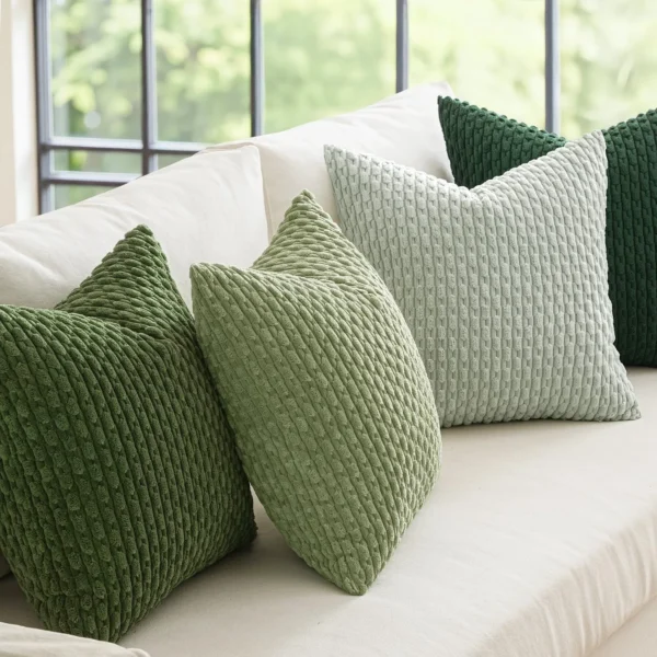 Housse de coussin Velours côtelé rayé vert décoration Boho 4