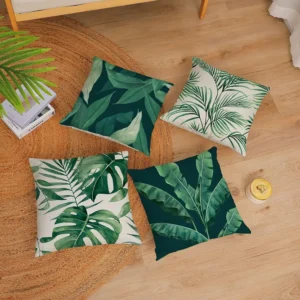 Housse de coussin Nature motif feuilles tropicales vertes Housse de coussin Nature motif feuilles tropicales vertes 1