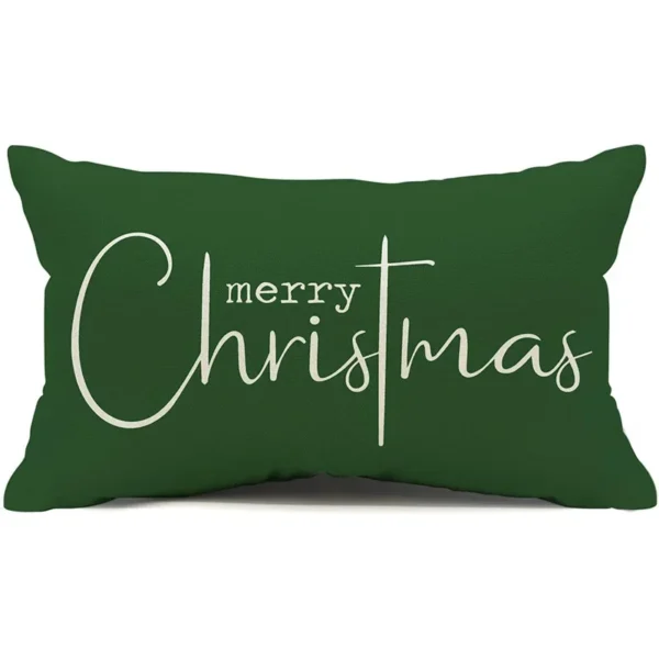 Housse de coussin Noël en lin imprimé double face sapin et texte de Noël 3