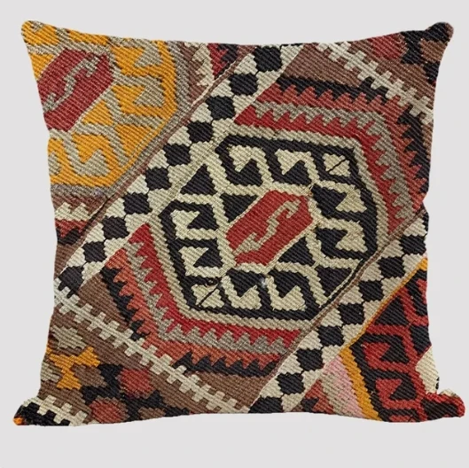 Housse de coussin Ethnique motifs géométriques multicolores style bohème tissé Housse de coussin Ethnique motifs géométriques multicolores style bohème tissé