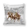 Housse de coussin Noël en tissu doux motifs Père Noël traîneau et bonhommes de neige enneigés 12