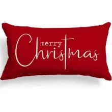 Housse de coussin Noël en lin imprimé double face sapin et texte de Noël
