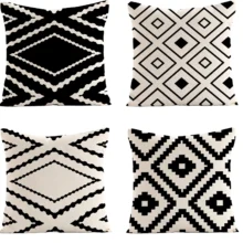 Housse de coussin Ethnique en velours motif géométrique noir et blanc 1