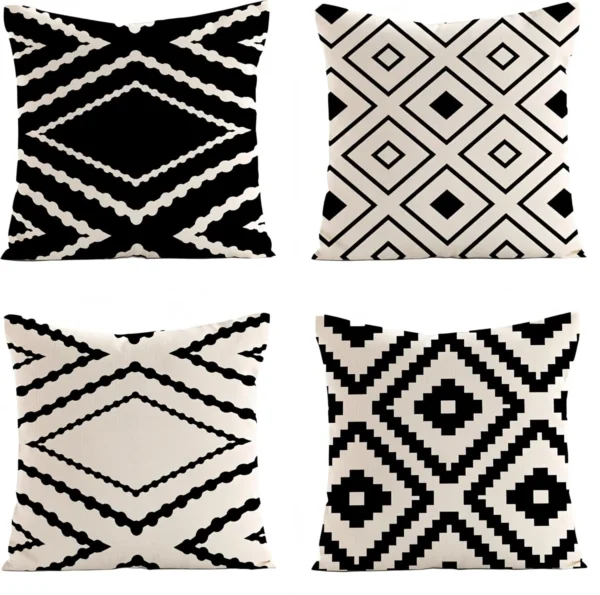 Housse de coussin Ethnique en velours motif géométrique noir et blanc 1