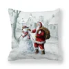 Housse de coussin Noël en tissu doux motifs Père Noël traîneau et bonhommes de neige enneigés 5
