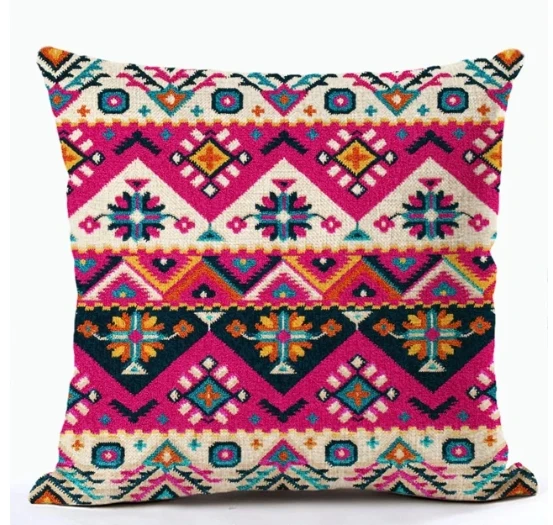 Housse de coussin Ethnique motifs géométriques multicolores style bohème tissé Housse de coussin Ethnique motifs géométriques multicolores style bohème tissé