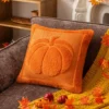 Housse de coussin Halloween motif citrouille en peluche orange double face 11