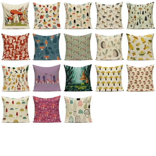 Housse de coussin Nature motif champignons colorés Housse de coussin Nature motif champignons colorés 1