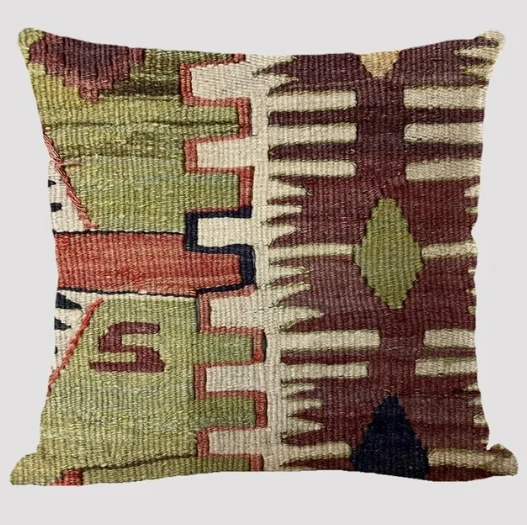 Housse de coussin Ethnique motifs géométriques multicolores style bohème tissé Housse de coussin Ethnique motifs géométriques multicolores style bohème tissé