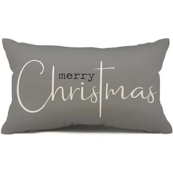 Housse de coussin Noël en lin imprimé double face sapin et texte de Noël 4