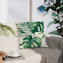 Housse de coussin Nature motif feuilles tropicales vertes 2