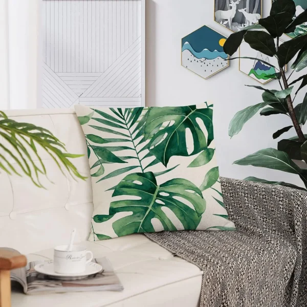 Housse de coussin Nature motif feuilles tropicales vertes 2