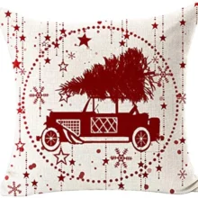 Housse de coussin Noël rouge motif château étoiles flocons 3