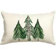 Housse de coussin Noël en lin imprimé double face sapin et texte de Noël
