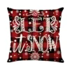 Housse de coussin Noël rouge et blanc sapins cerf flocons et textes festifs d’hiver 22