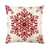 Housse de coussin Noël rouge et blanc sapins cerf flocons et textes festifs d’hiver 21