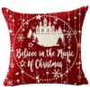 Housse de coussin Noël rouge motif château étoiles flocons 7
