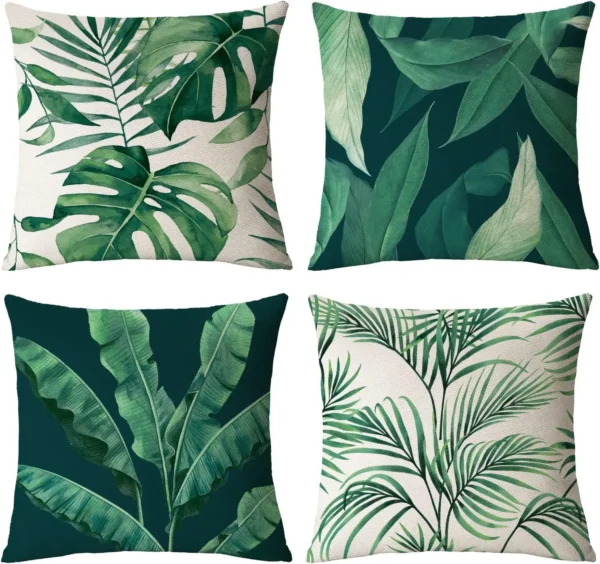 Housse de coussin Nature motif feuilles tropicales vertes 3