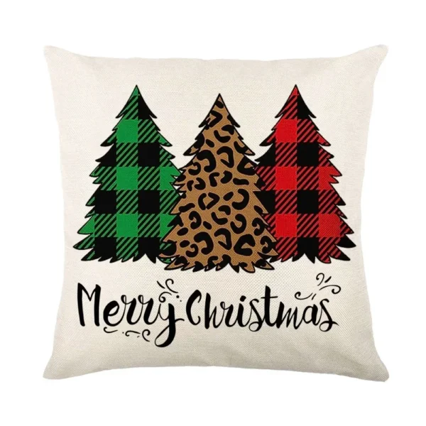 Housse de coussin Noël rouge et blanc sapins cerf flocons et textes festifs d’hiver Housse de coussin Noël rouge et blanc sapins cerf flocons et textes festifs d’hiver 3