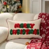 Housse de coussin Noël brodée rouge et blanc flocon et lettre 8