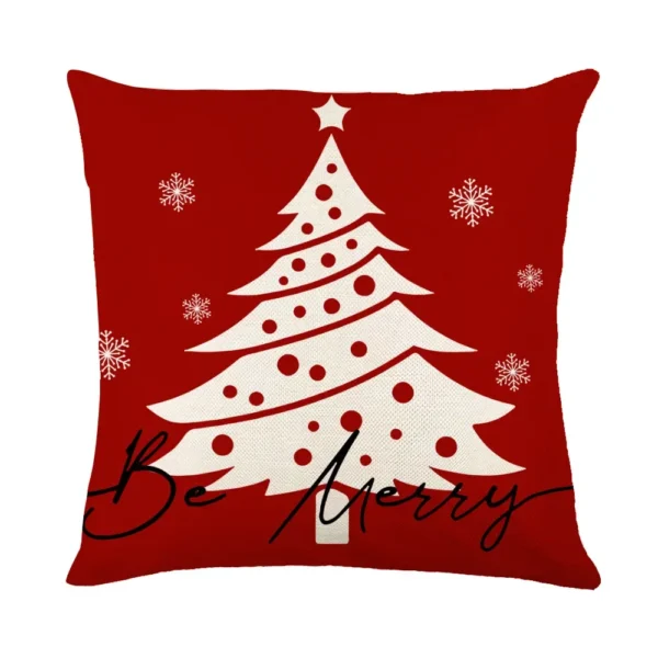 Housse de coussin Noël rouge et blanc sapins cerf flocons et textes festifs d’hiver Housse de coussin Noël rouge et blanc sapins cerf flocons et textes festifs d’hiver 2
