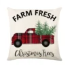 Housse de coussin Noël rouge et blanc sapins cerf flocons et textes festifs d’hiver 19
