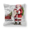 Housse de coussin Noël en tissu doux motifs Père Noël traîneau et bonhommes de neige enneigés 15