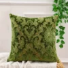 Housse de coussin Nature en chenille jacquard verte à motif de feuilles tropicales 5
