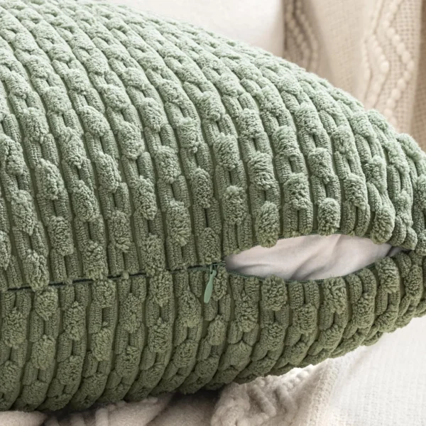 Housse de coussin Velours côtelé rayé vert décoration Boho 2