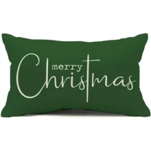 Housse de coussin Noël en lin imprimé double face sapin et texte de Noël