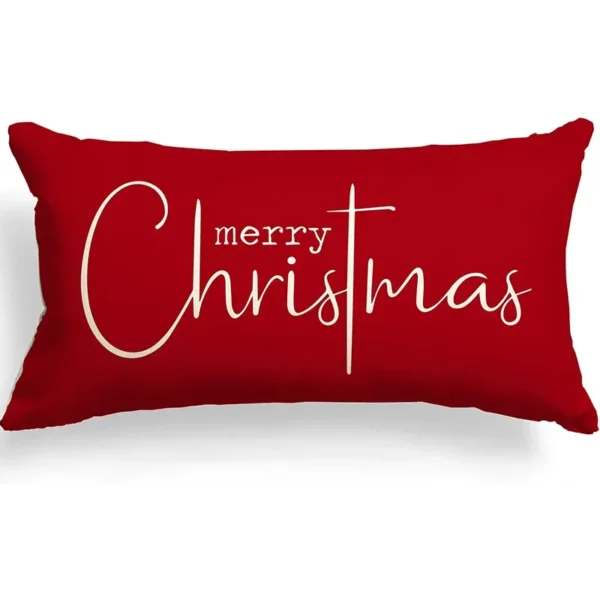 Housse de coussin Noël en lin imprimé double face sapin et texte de Noël 2