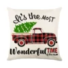 Housse de coussin Noël rouge et blanc sapins cerf flocons et textes festifs d’hiver 5