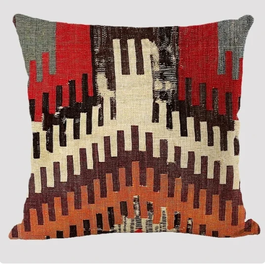 Housse de coussin Ethnique motifs géométriques multicolores style bohème tissé Housse de coussin Ethnique motifs géométriques multicolores style bohème tissé