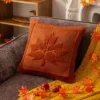 Housse de coussin Halloween motif citrouille en peluche orange double face 7