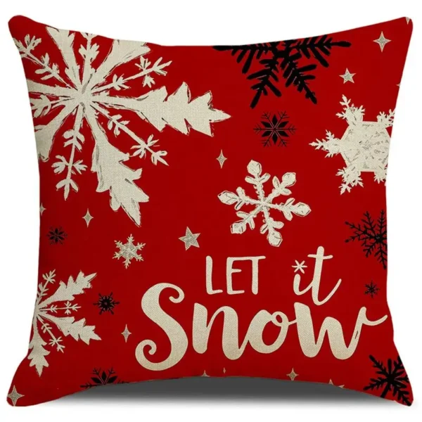 Housse de coussin Noël rouge et noir avec sapins flocons et camion vintage 3