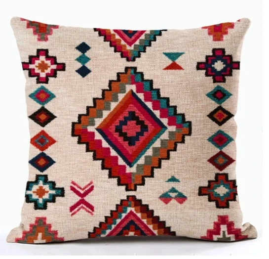 Housse de coussin Ethnique motifs géométriques multicolores style bohème tissé Housse de coussin Ethnique motifs géométriques multicolores style bohème tissé